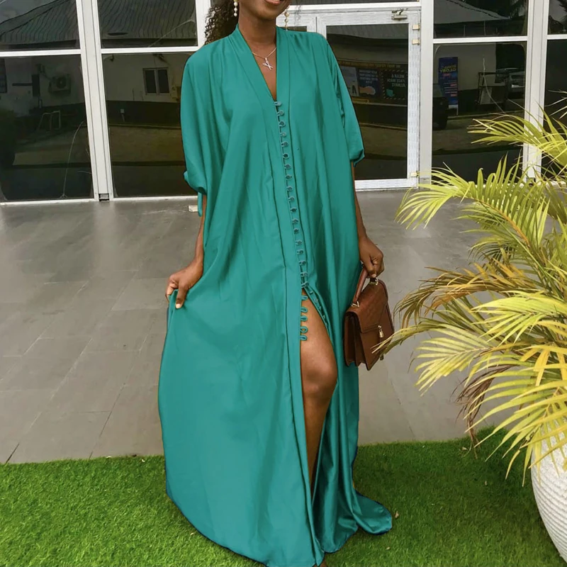 

Женское винтажное платье с драпировкой, повседневное однобортное пляжное платье свободного покроя с рукавом 2023 и глубоким V-образным вырезом, лето 3/4