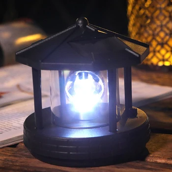 Solar Powered Lighthouse Shape Light Plastic LED Rotating Landscape Beam Lamp 3