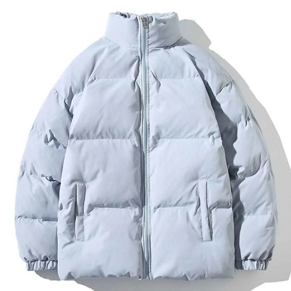 Fashion Men's Winter Hong Kong Style Parkas Casual Stand Collar Padded Jacket Solid Color Loose Daily Parkas Men