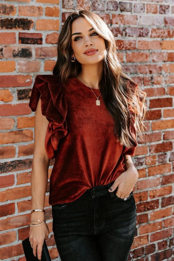 Красный флисовый пуловер с коротким рукавом и круглым вырезом весенне-осенний