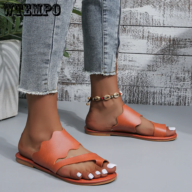 WTEMPO Ladies Shoes Summer Roman Solid Color Hot Sale Set of Toes Women Slipper Female Casual Beach Flip Flops Flat Dropshipping