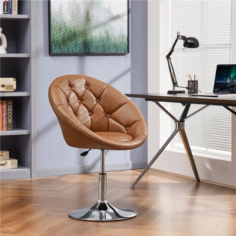 Alden Design Modern Tufted Adjustable Barrel Swivel Accent Chair, Retro Brown Faux Leather