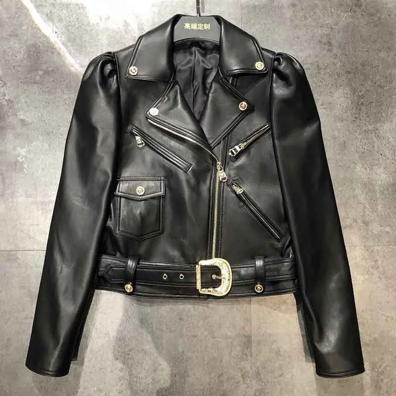 Осенняя Женская куртка из овечьей кожи Cosmicchic 2020 короткое пальто на молнии с