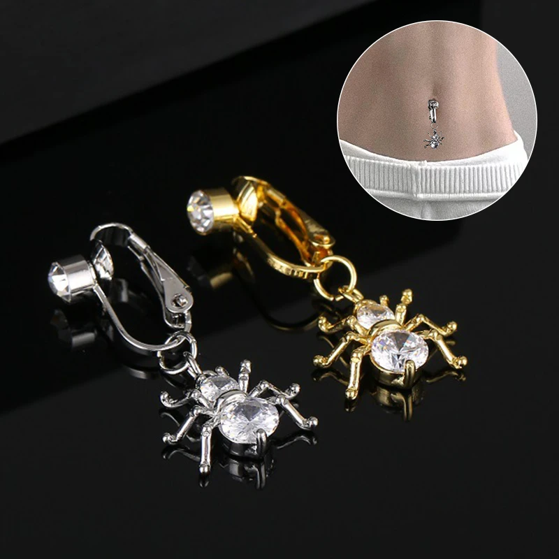 

Sexy Belly Button Ring Free Punching Spider Fake Navel Ring Without Hole Copper Inlaid Zircon Pendant For Women Body Jewelry
