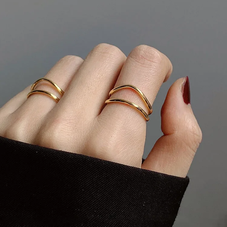 

Simple Double Layers Small Opening Adjustable Size Gold Finger Rings For Women New Elegant Charms Fashion Jewelry Gift 2022