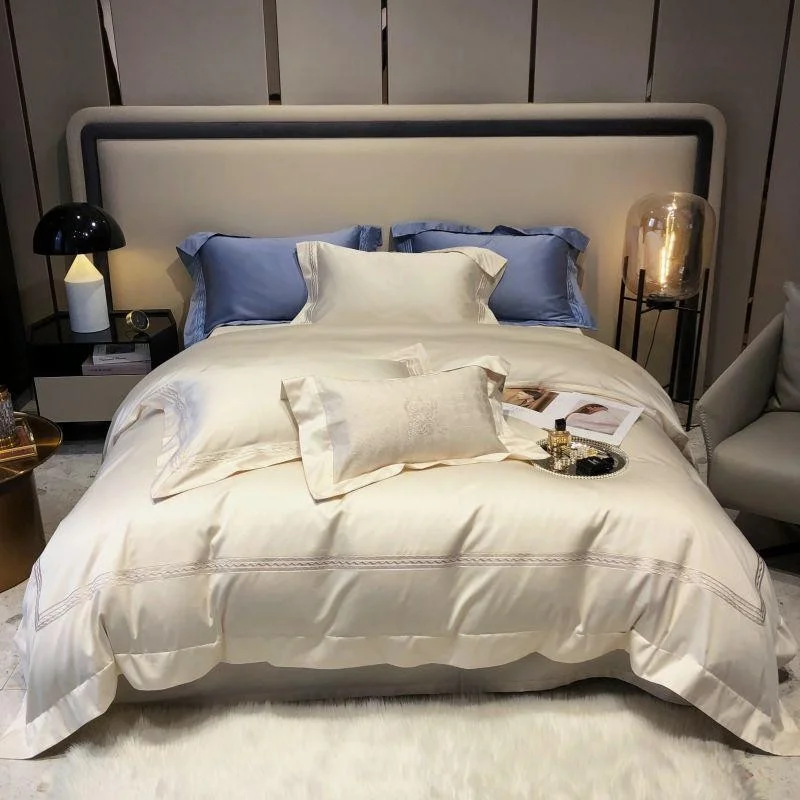 

1000TC Long Staple Cotton Duvet Cover Double Queen King 4Pcs Gorgeous Embroidery Silky Soft Bedding Set with Zipper Closure