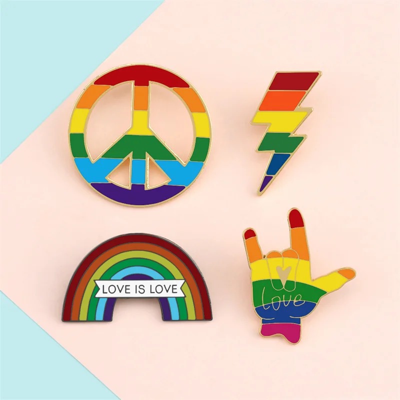 Металлический значок с радужной эмалью Love is Love для ЛГБТ-группы Pride Hand Peace Броши с молнией для сумок, одежды, лацканов, гей-лесбиянок