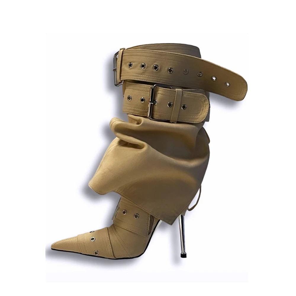 Women's Fashion Mixed Color Multi Buckles Pointy Hollow Sandals Sexy Catwalk High Heels Summer Retro Metal Heel New Ladies Shoes