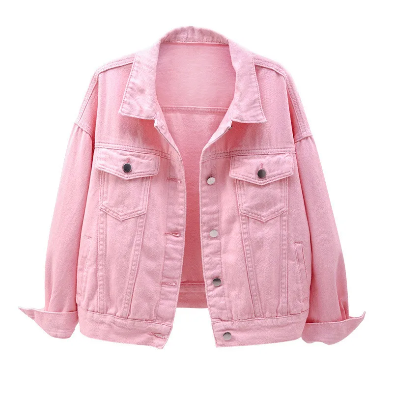 New Women's Denim Jacket Spring Autumn Short Coat Pink Jean Jackets Casual Tops Purple Yellow White Loose Lady Outerwear KW02