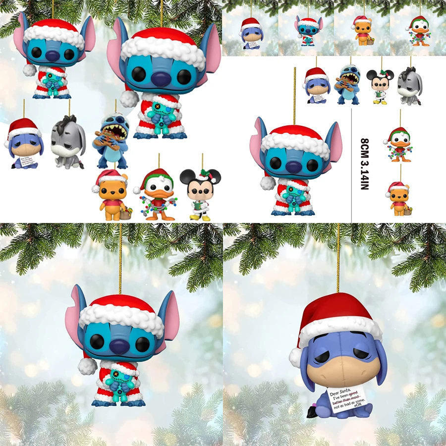 

7 Style Christmas Pendant Disney Stitch Action Figure Xmas Tree Decorations Hanging OrnamentsDoll Party Decoration New Year