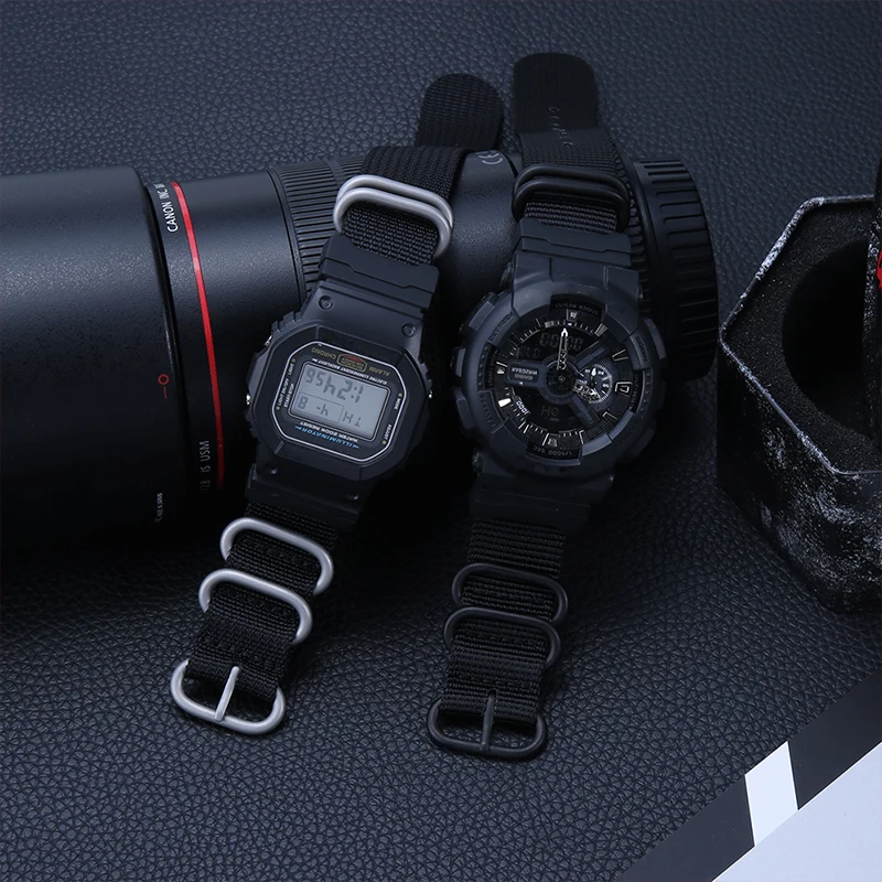 Nylon Strap Adapter Suitable for Casio G-Shock 16mm Series GA100 Men's Watch Band Heavy Duty Metal Buckle Woven Watch Accessorie