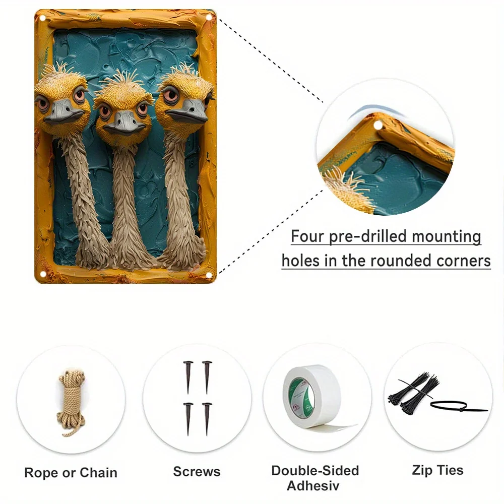 Винтажная Металлическая Жестяная Вывеска Страуса 8x12 Дюймов Забавный Уникальный