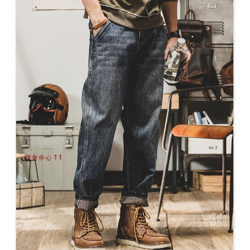 men clothing 2022 Autumn and Winter New vintage Versatile Straight Large Haren pants loose recreational temperament Jeans fema