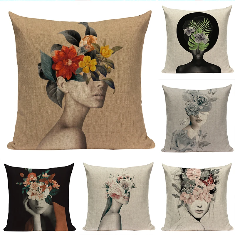 

Live African Woman Home Decoration Pillow Cover Linen Cushion Cover Fashion Abstract Woman Cushion Cover for Sofa Cushion Cover