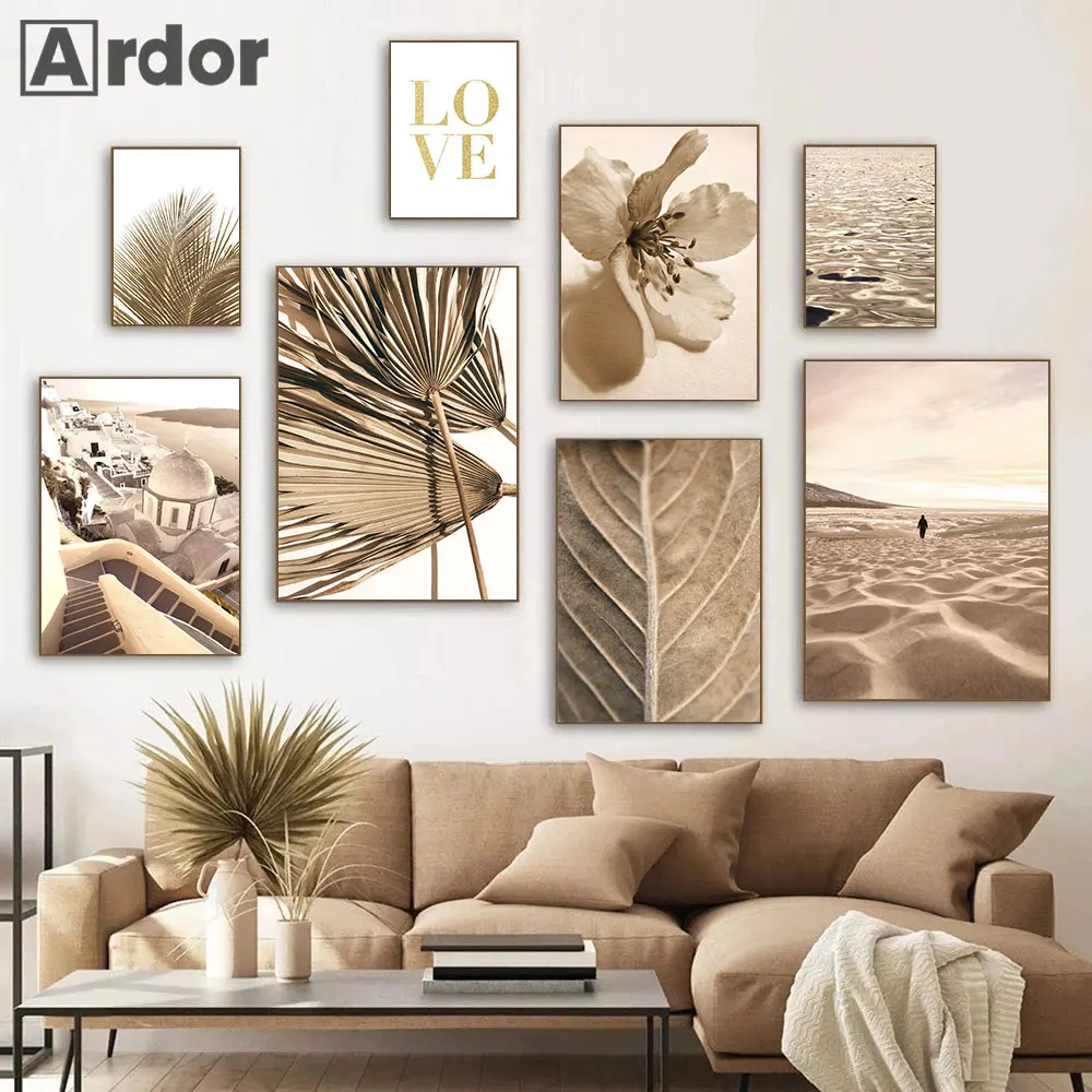 

Lake Desert Landscape Wall Painting Palm Leaf Canvas Print Flower Poster Plant Wall Art Prints Nordic Wall Pictures Home Decor
