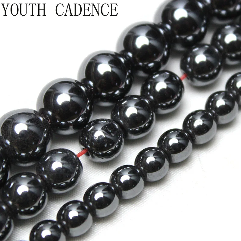 Natural Stone Black Hematite Round Loose Beads For Jewelry Making DIY Bracelet 2 3 4 6 8 10 12MM 15" Per Strand Pick Size