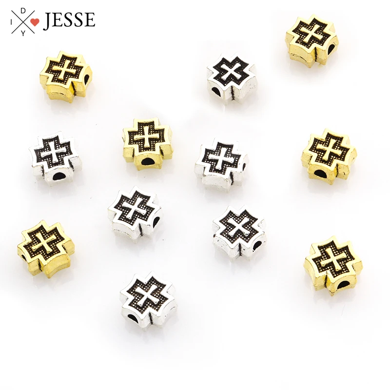 

15pcs Vintage Metal Cross Beads Antique Gold/Silver Color Alloy Spacer Bead For Bracelet Necklace Jewelry Making DIY Accessories