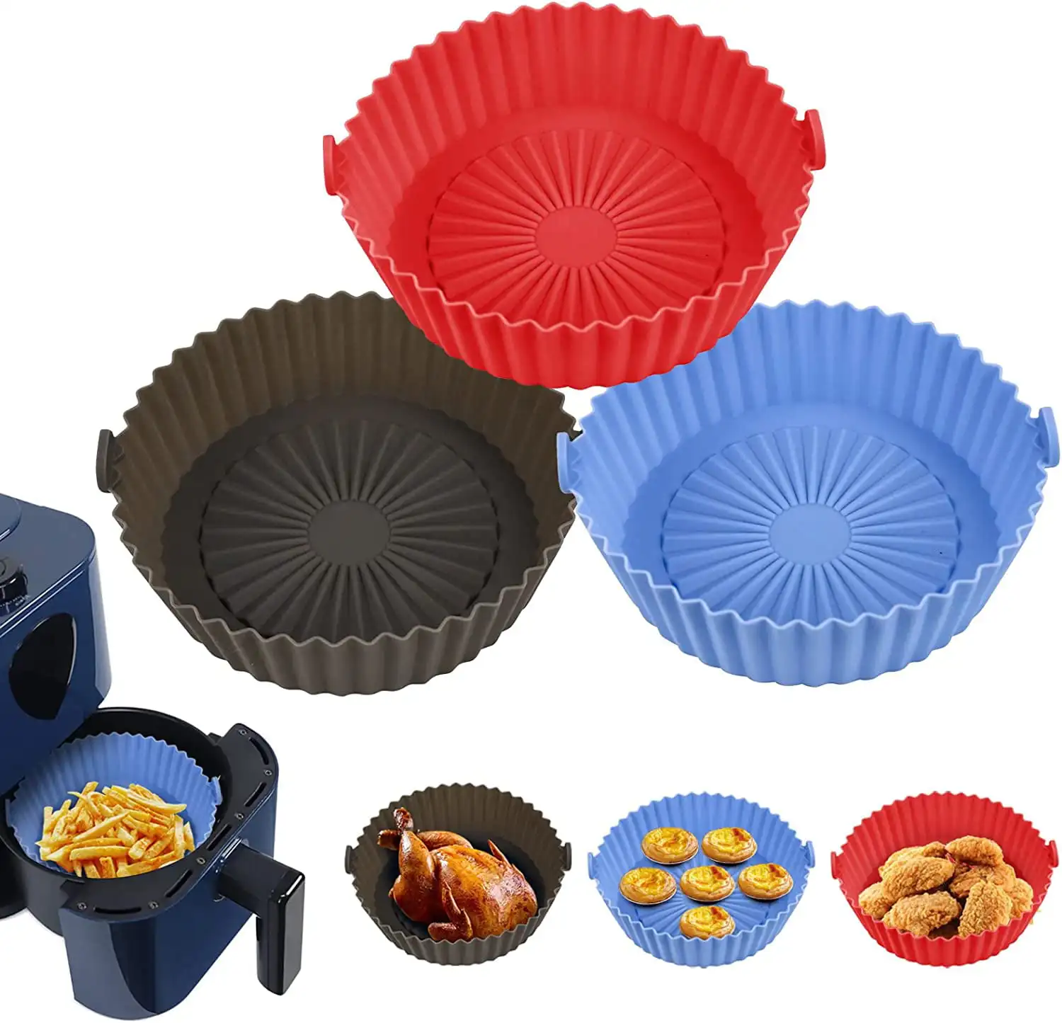 

Oven and Air Fryer Silicone Pot, 3 Pack 5.5- 6.5 In Reusable Round Oven and Air Fryer Silicone Liners, Heat Resistant Non Stick