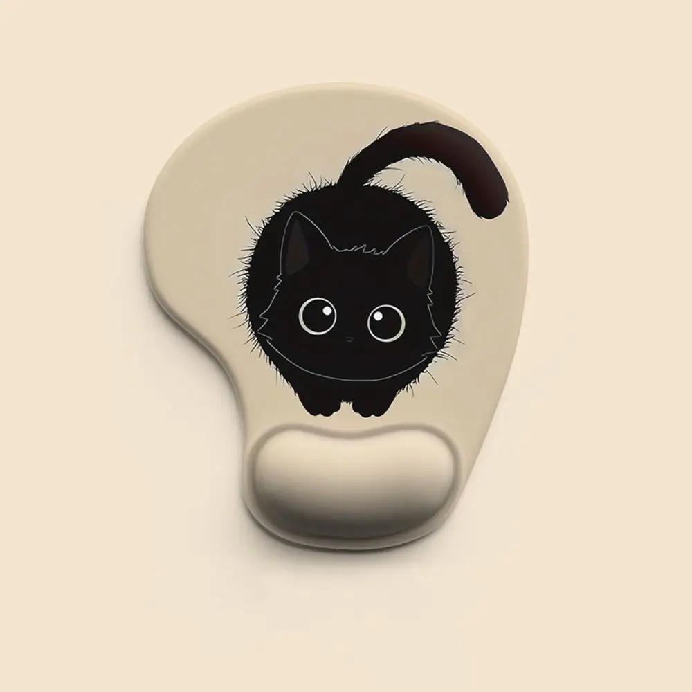 Фото Эргономичный коврик для мыши Black Cat с изображением милого мультяшного кота, удобный, нескользящий, с силиконовой подставкой для запястья, для дома и офиса №4