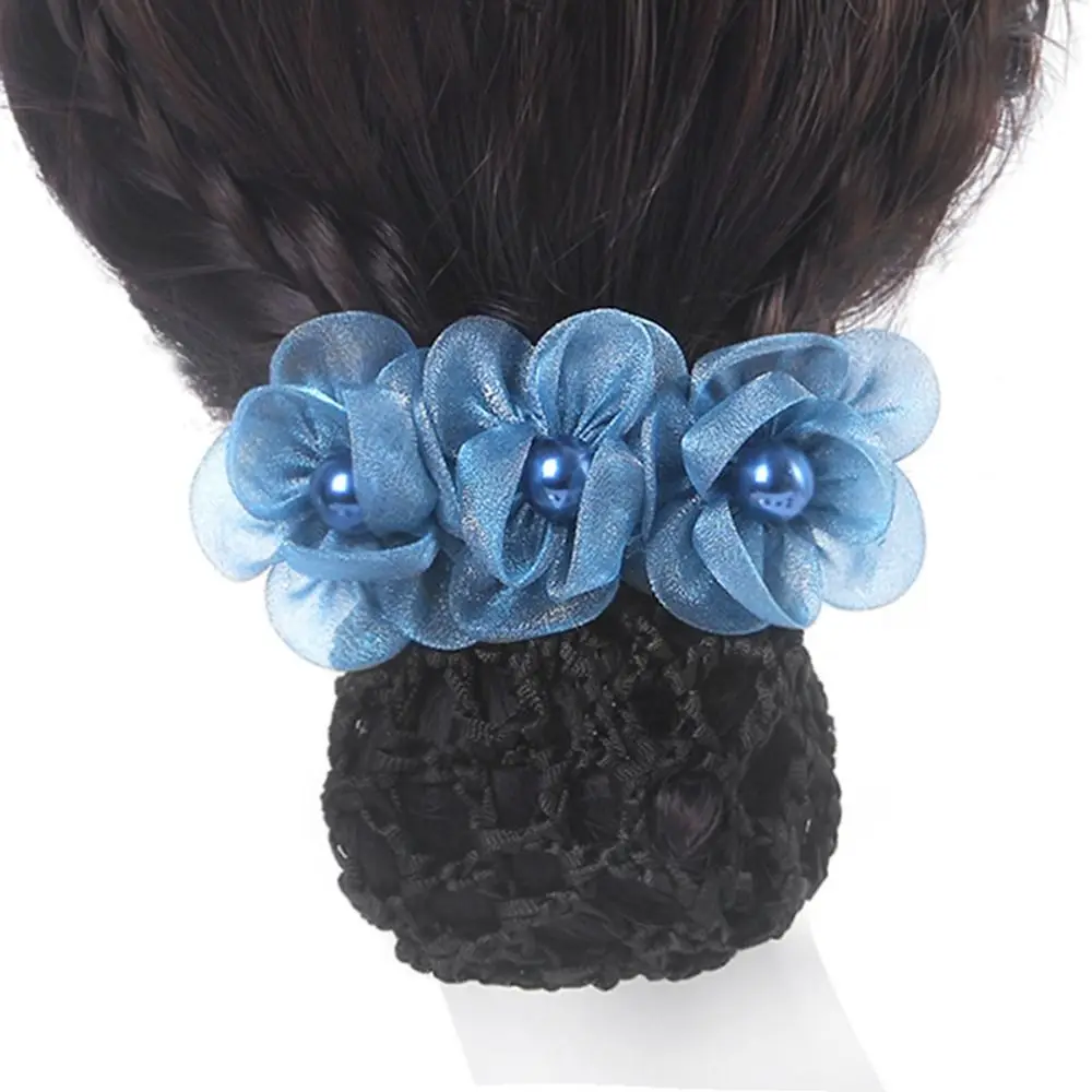 z kryształowej siatki na włosy Pearl Lady Dance Headdress Lace Flower Hair Net Korean Bun Snood Women Spring Clips Hairgrips Cover