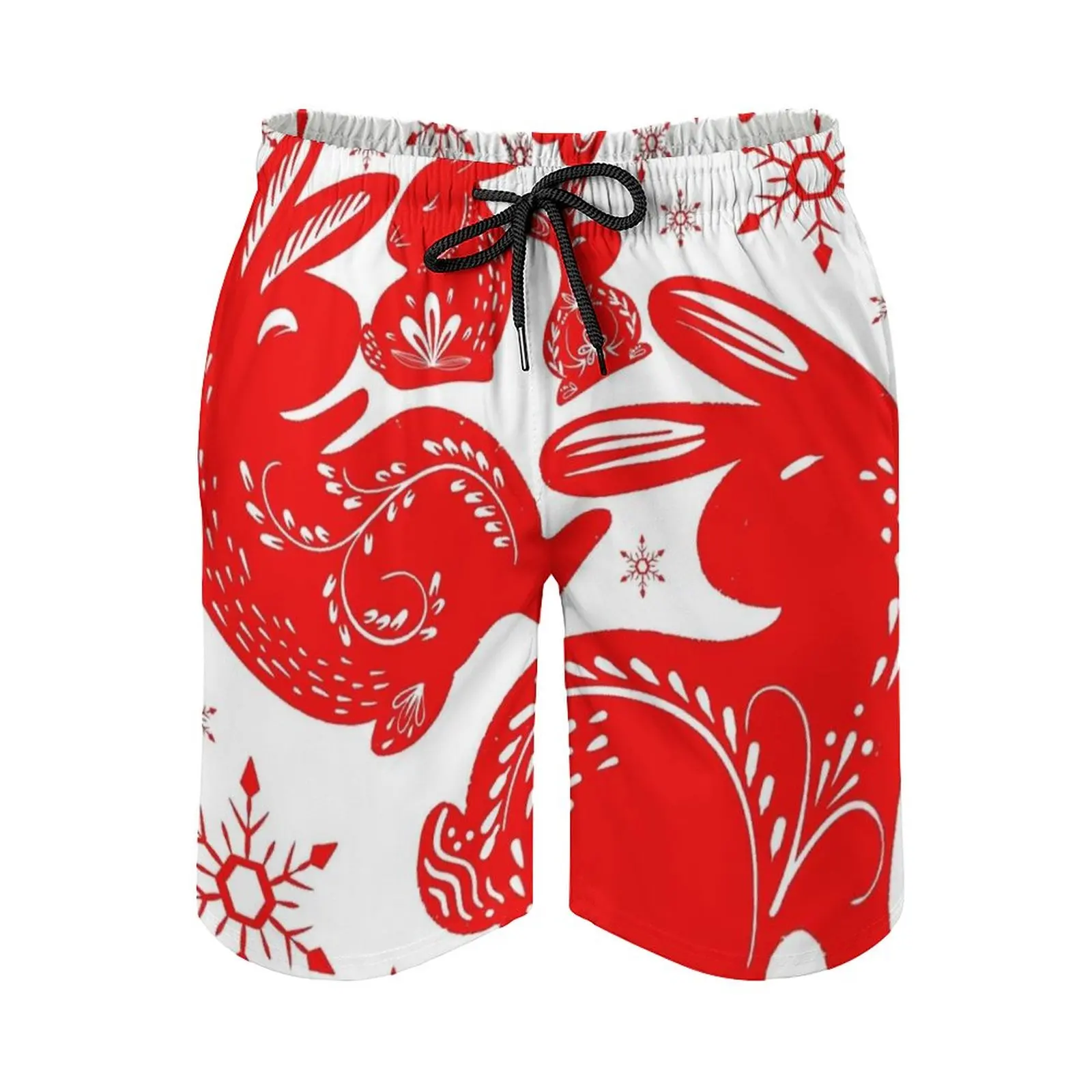 

Scandinavian Red Bunnies New Mens Swim Shorts Quick Dry Beach Board Swimwear Fashion Volley Shorts Cute Pretty Scandinavian
