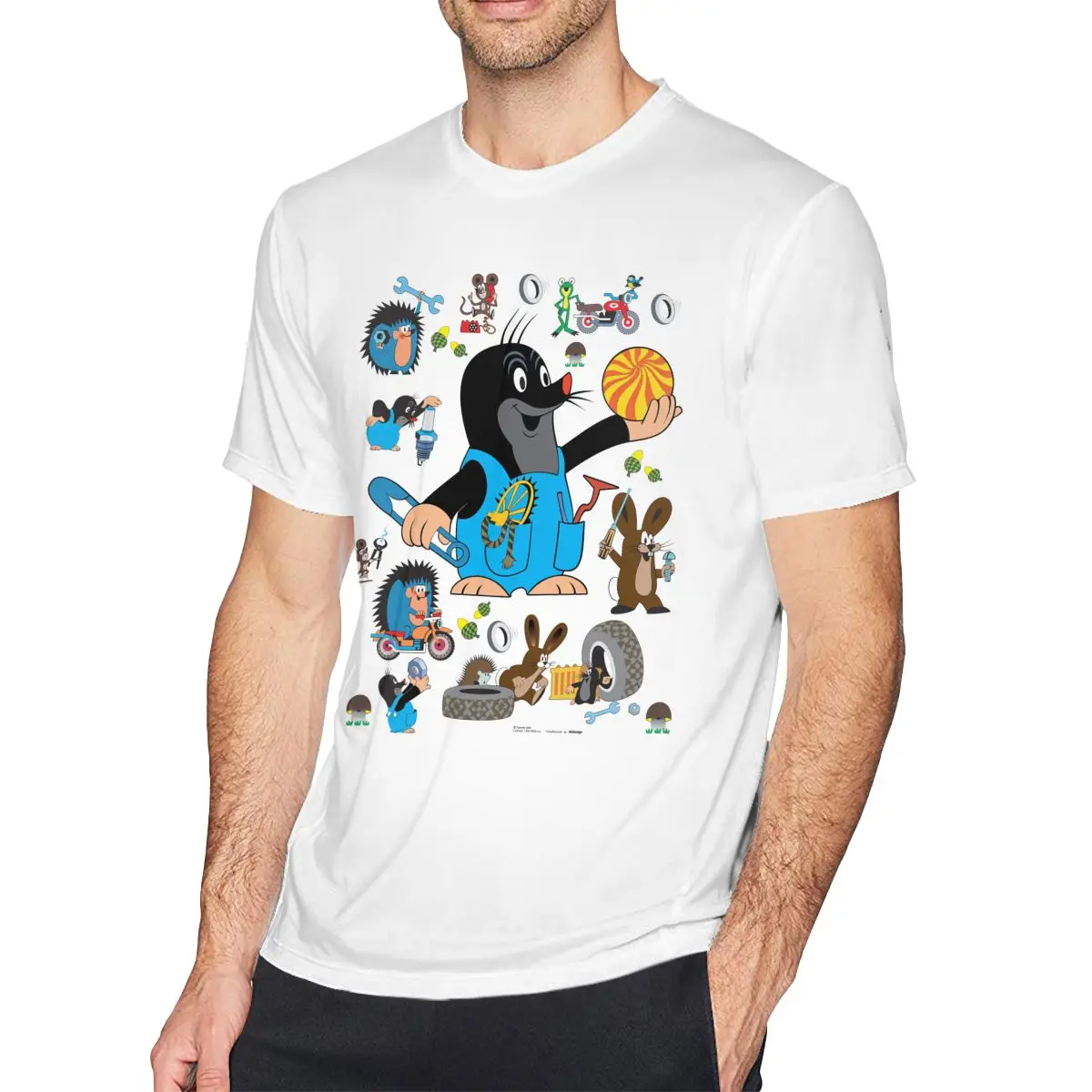 

Симпатичная Мужская футболка с изображением животных, хипстерские футболки, футболка с коротким рукавом и круглым вырезом, одежда с принтом из 100% хлопка Krtek The родинка