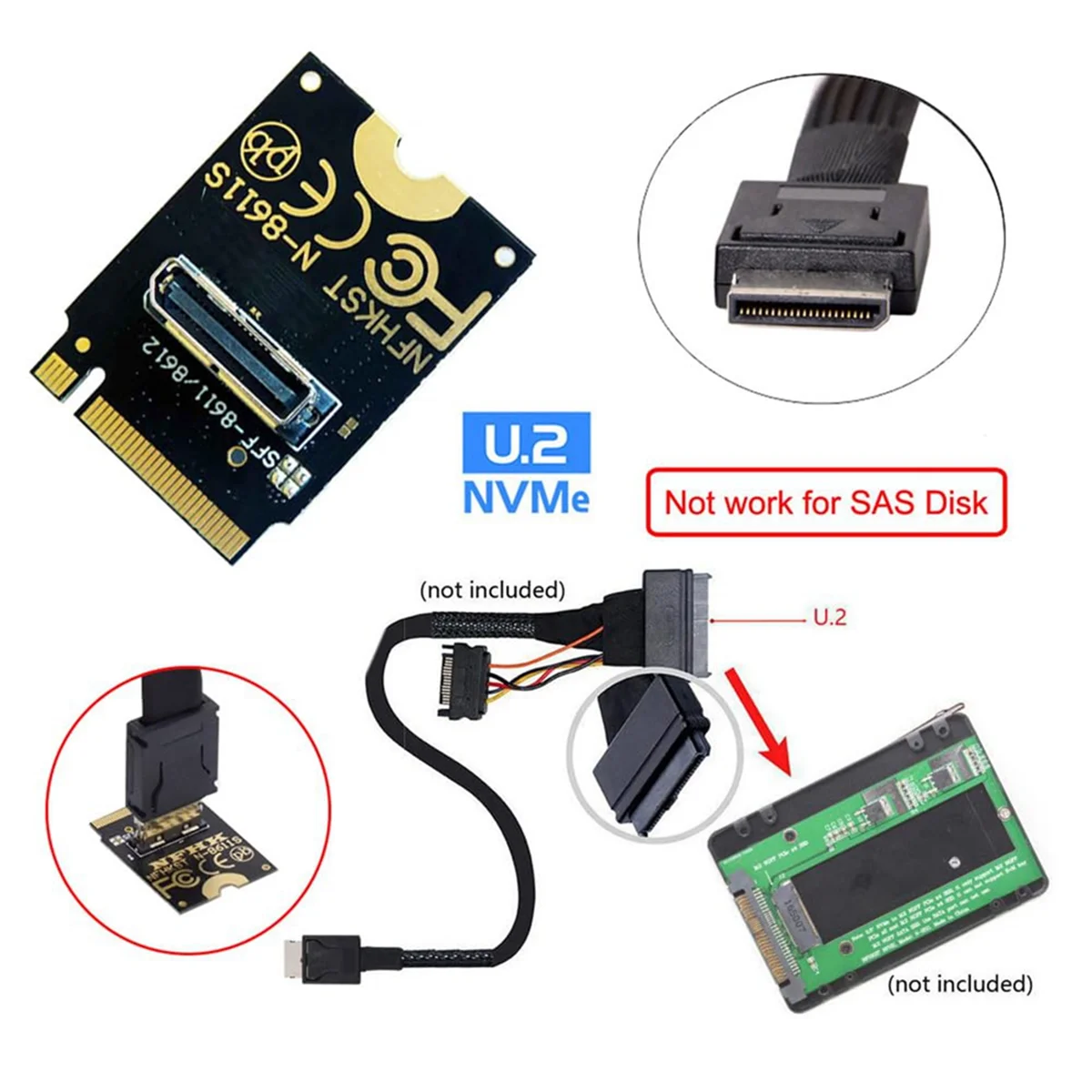 2230 NVMe M.2 Male to Oculink SFF-8612 SFF-8611 PCI-E4.0 67-контактный женский вертикальный хост-адаптер