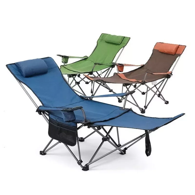 

Portable Folding Deck Chair Adjustable Camping Chair With Cup Holder And Footrest Outdoor Furniture Chair Beach Chair Single Bed