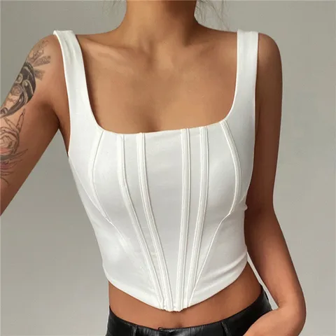 Summer Corset Top Women Casual Crop Tank Tops Backless Zipper 2 Layer Boning Stretch Bustier Street Sexy Camis 2023