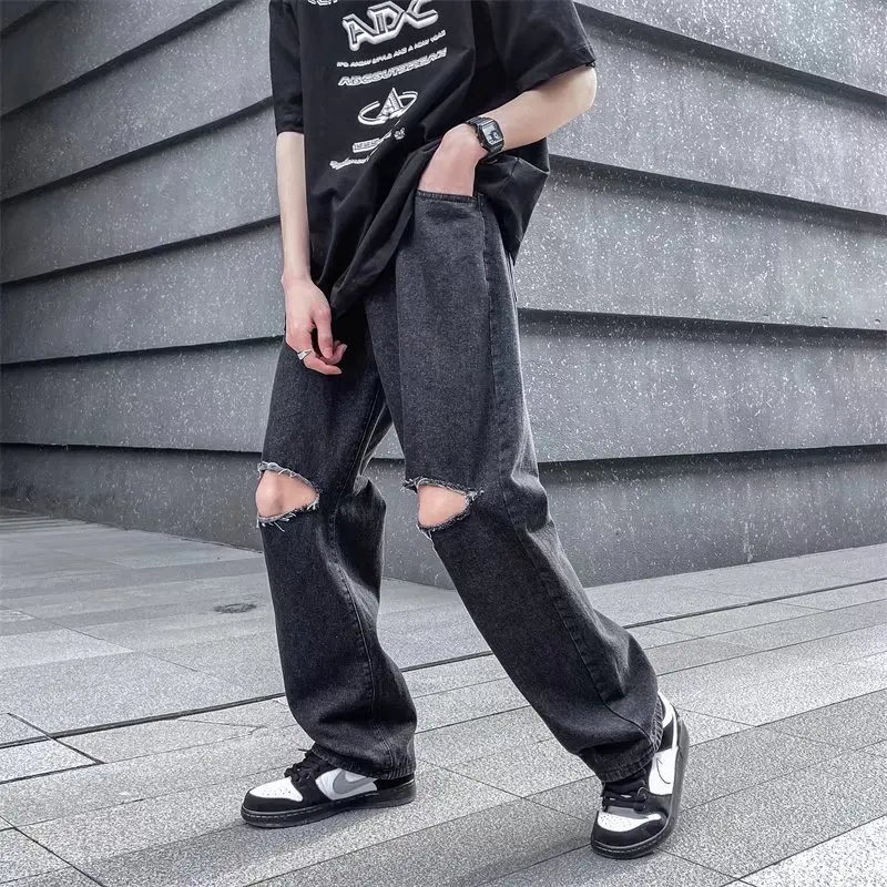 

Ripped Jeans Men's Loose Harajuku Style Straight Couple Pants Korean Version of The Tide Ins Tide Brand Casual Women Jeans