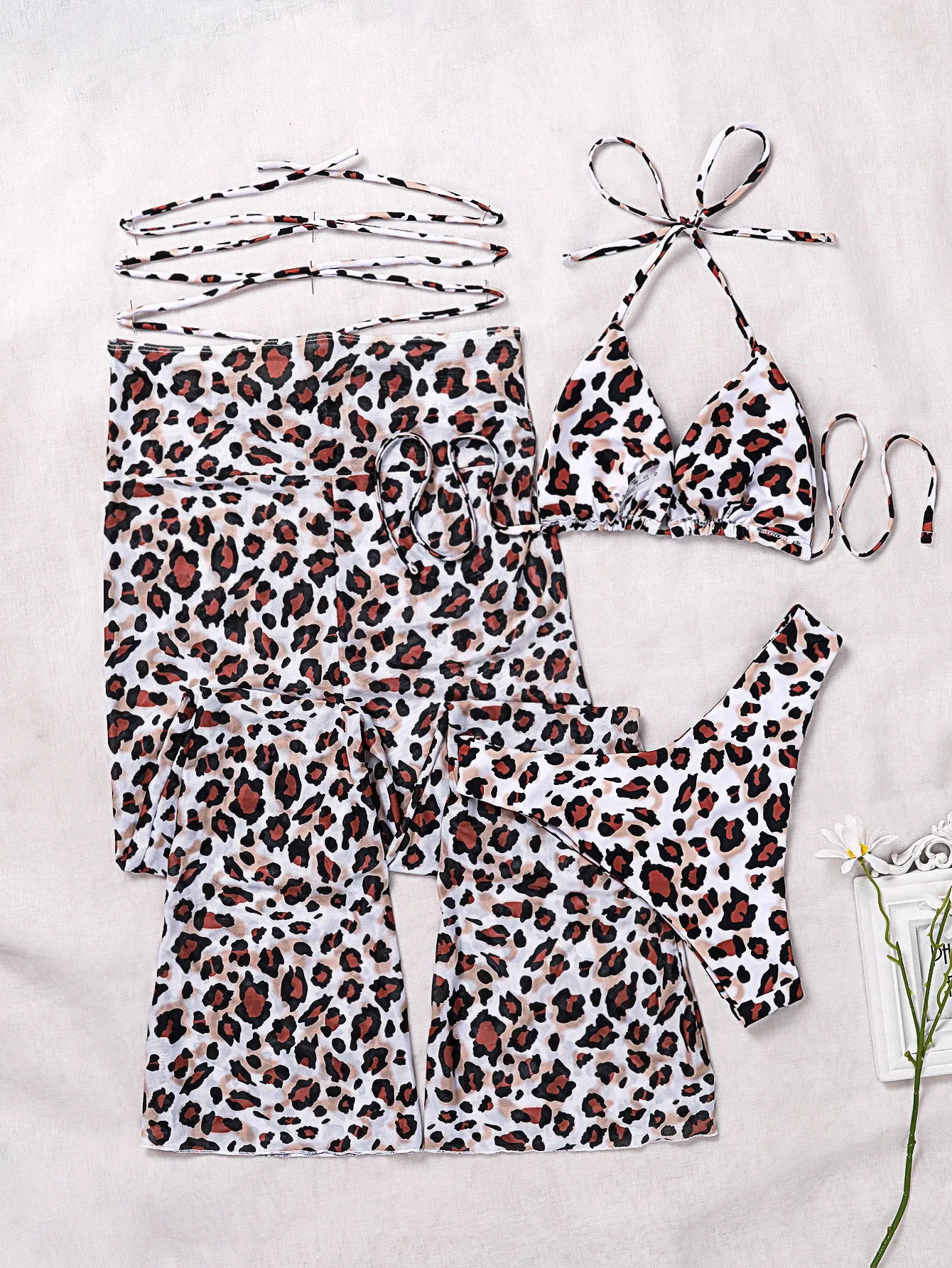 Комплект бикини женский с леопардовым принтом комплект из 3 предметов халтер