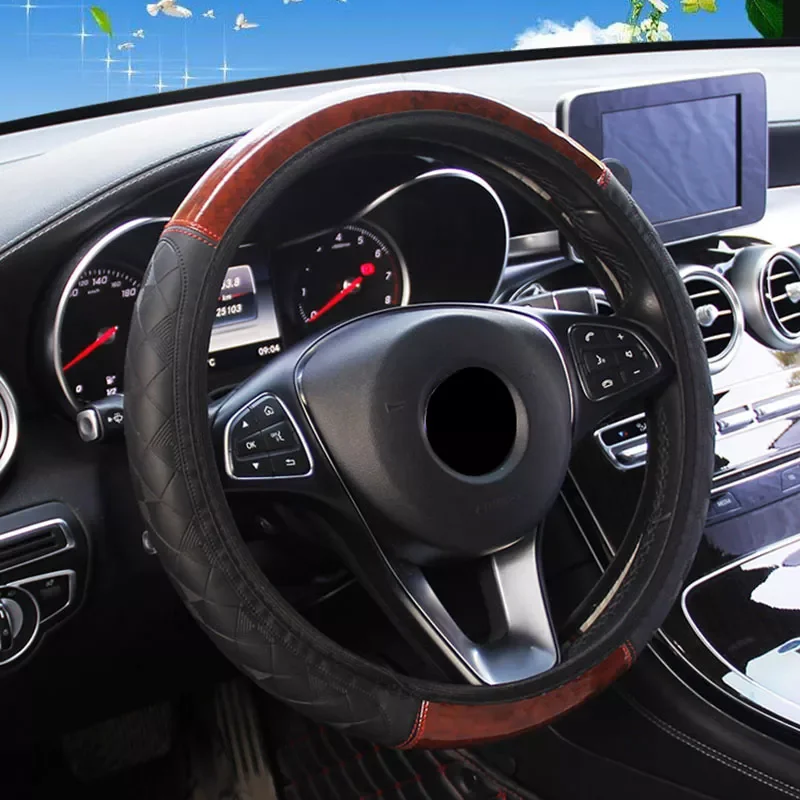 

accessory Car Accessories 4 Color New High Quality Car Steering Wheel Covers Wood Grain Mahogany Leather Embossed No Elastic Ban