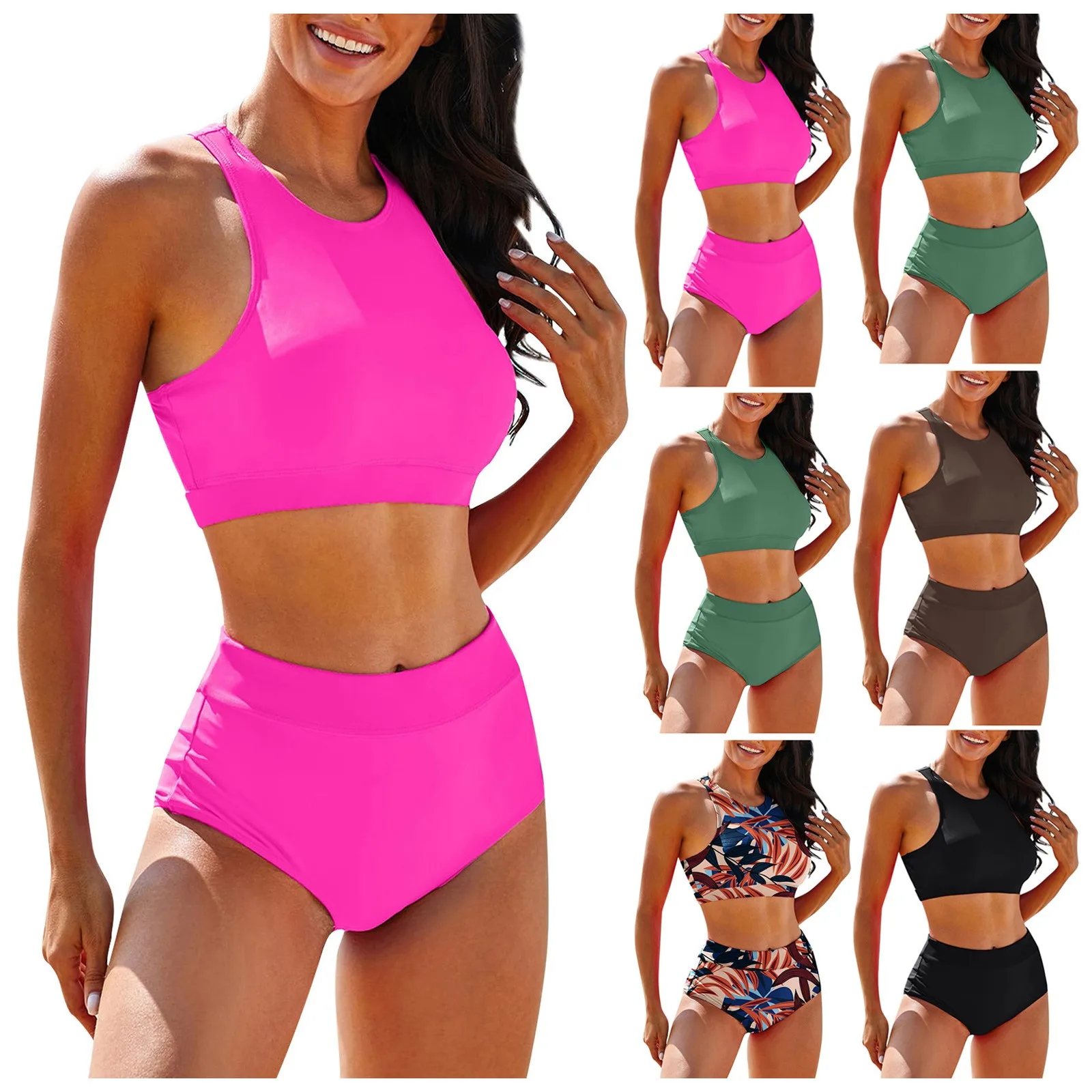

Women's Bikini Split Swimwear High Waist Sexy Multicolor Print Solid Sling Bikini 2023 Woman Ropa De Mujer купальник женский