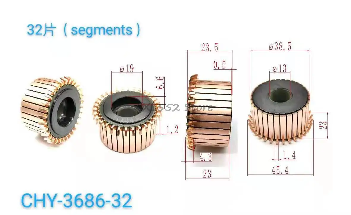 

5Pcs 13x23(23.5)x38.5mm 32P CHY-3686-32 Hook Type Copper Bars Electric Motor Commutator