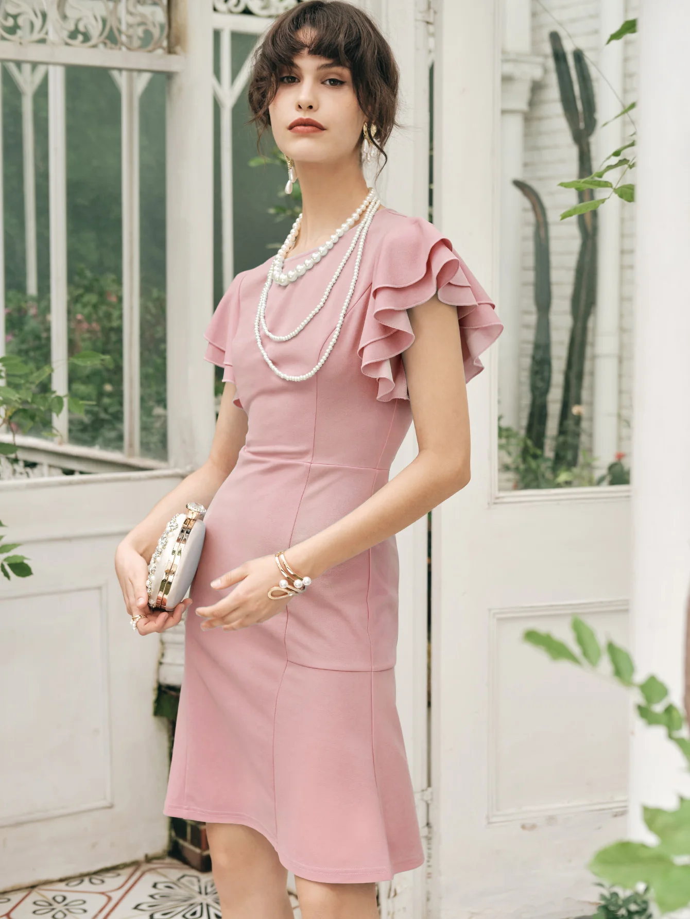 

MIUSOL Flounce Sleeve Zip Back Fitted Dress 8302