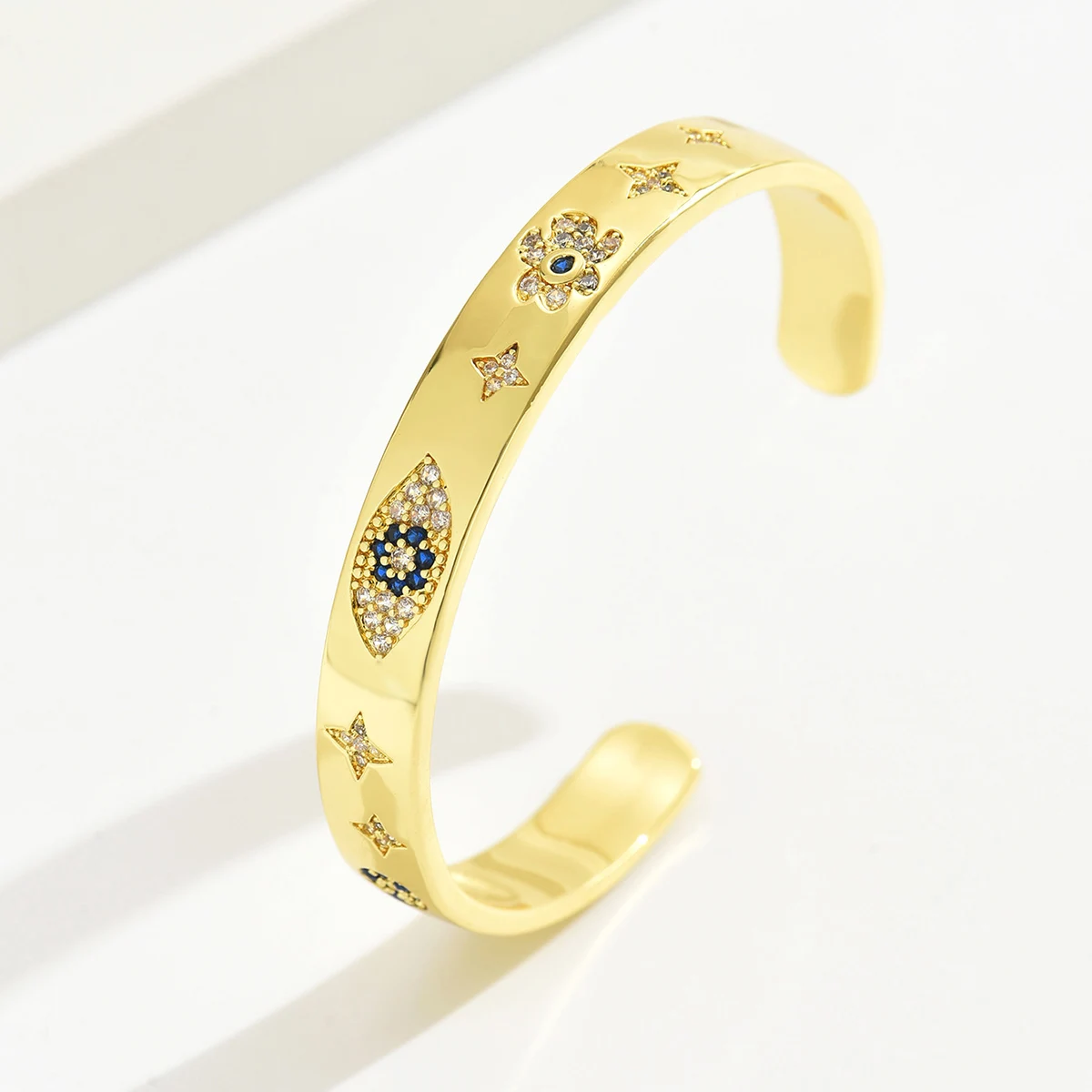 CZ Star Геометрический Открытый Медный Браслет Для Женщин Модный Аксессуар