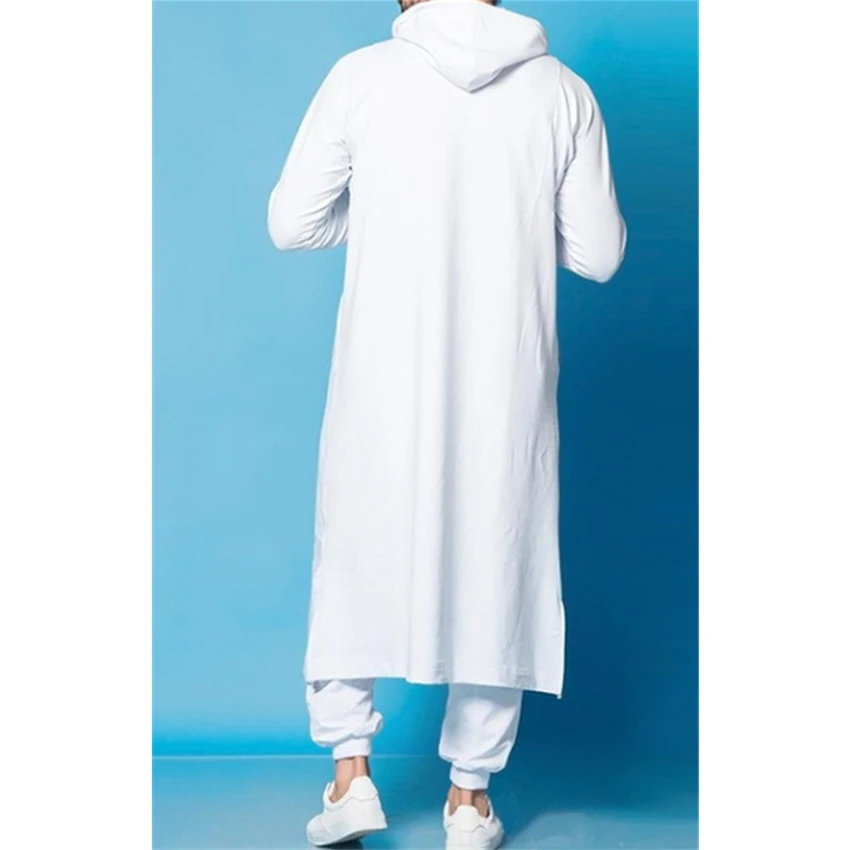 Middle East Man Muslim Hooded Thobe Jubba Casual Long Sleeve Turkish Saudi Arabia Cotton Sweatshirt Islamic Kaftan Robes