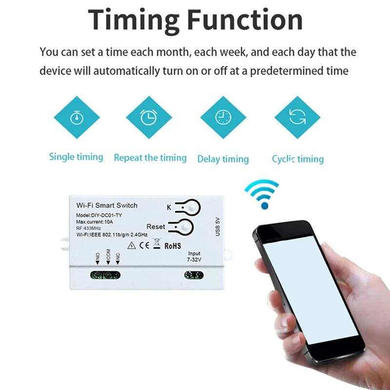 Умный выключатель Tuya с таймером 1 канал 7-32 В USB 5 2 4 ГГц