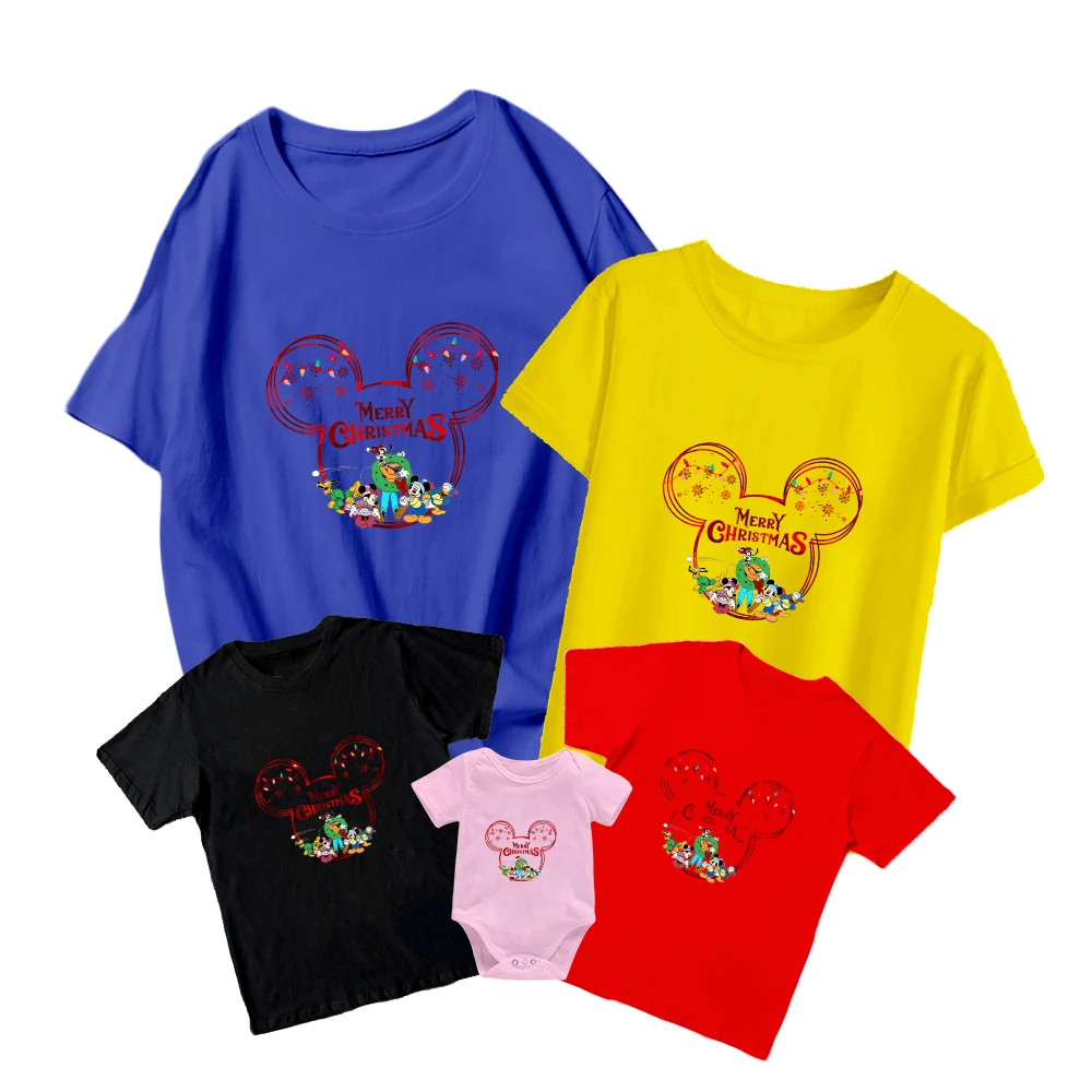 

Disney T-shirt Merry Christmas Parent-child Adult Unisex Mickey Mouse Clubhouse Character Print Fashion Casual Wild Comfortable