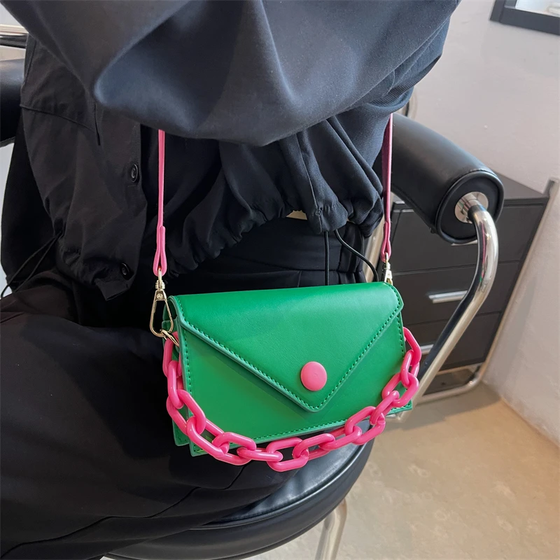 Candy Chain Contrasting Colors Mini Cute PU Leather Shoulder Crossbody Bags for Women Brand Designer Ladies Handbags 2023 Summer
