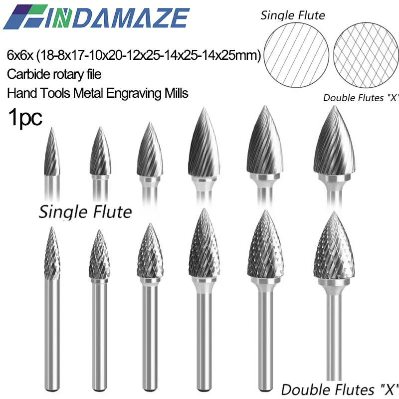 

Carbide Rotary File Engraving Milling Head Single and Double Groove Wood Carving Grinding Head Hand Tool Accessories Burr Bit