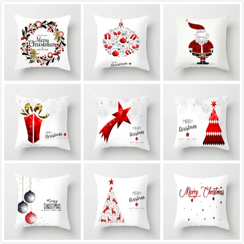 

Cartoom Cushion Cover Christmas Pillowcase Snowman Tree Wreath Festival Flax Pillow Case Housse de Coussin Pillow Cover