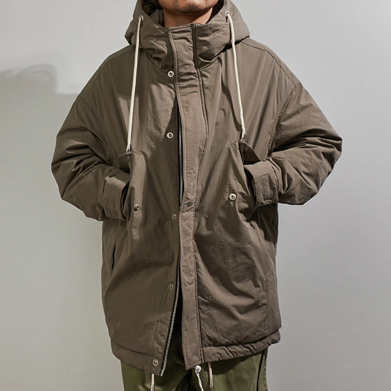 Long down jacket men's winter coat is thickened, and warm and casual solid color hooded coat is worn outside.