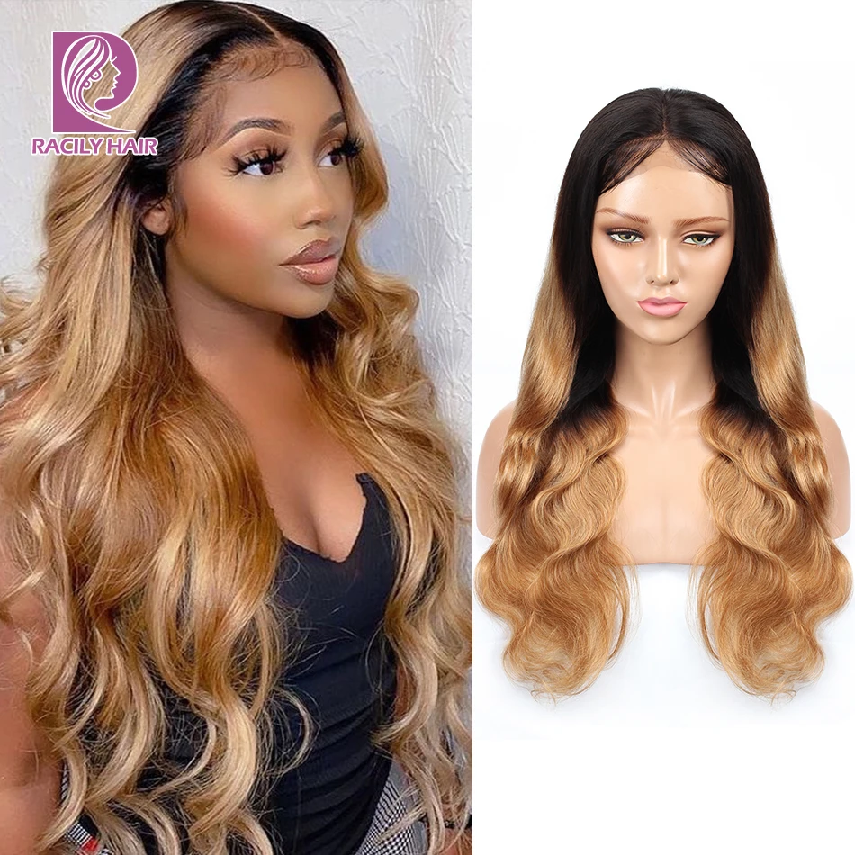 

Racily Hair Body Wave Lace Front Wig HD Transparent 13x4 Lace Frontal Wig Ombre Blonde Lace Front Wig Human Hair 4x4 Closure Wig
