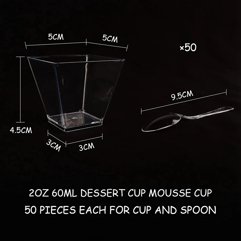 Набор из 100 десертных чашек с ложками набор 60 мл пластиковые десертные чашки
