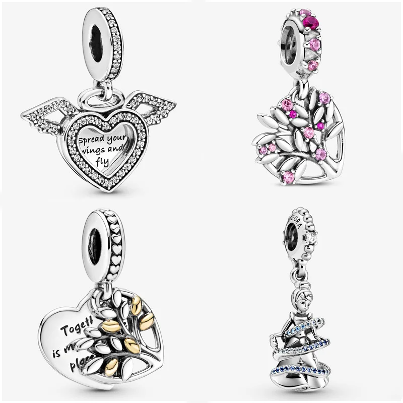 

2022 New Angel Wings Cinderella Family Tree Charm Beads Fit Original Pandora Bracelet DIY Women Jewelry Gift