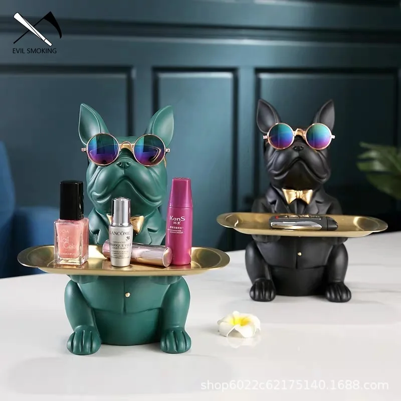 

EVIL SMOKING French Bulldog Dog Cigarette Ashtray Multi-kinetic Fruit Sunglasses Key Personalized Resin Ash Tray Home Art Statue