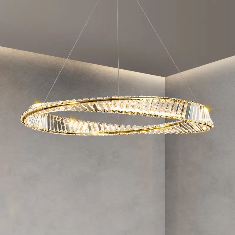 Lámpara Colgante De Cristal para sala De estar, accesorio moderno De lujo con anillo para vestíbulo, dormitorio, lámparas De Techo Colgante