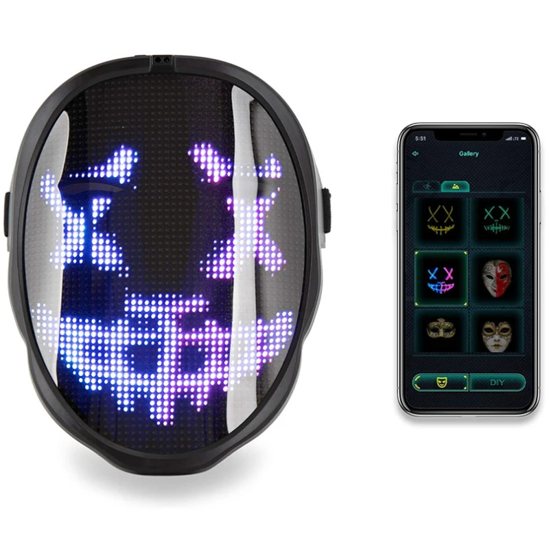 

Programmable LED Shining Mask Bluetooth Luminous Mobile Phone Editing For Halloween Festival Costume Masquerade Parties Cosplay