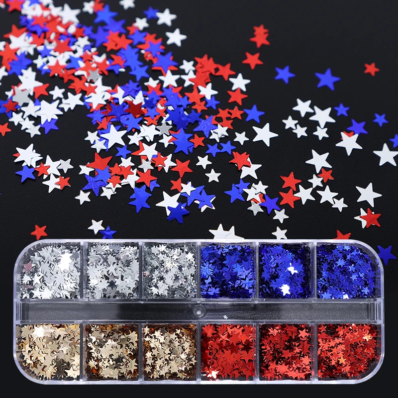 

Starlight Nail Sequins Mixed Size Glitter Silver Gold Star Shape Sparkly 3D Flakes For Gel Polish Manicure Nail Art Decorations